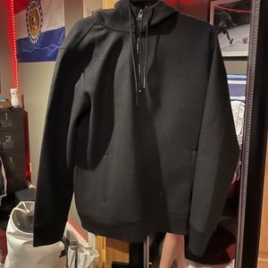Mens Express nice quarter zip with hood, black size medium